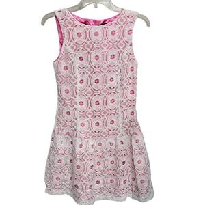 NWT Kensie White Lace Hot Pink Lining Drop Waist Mini Dress Women's Size XSmall